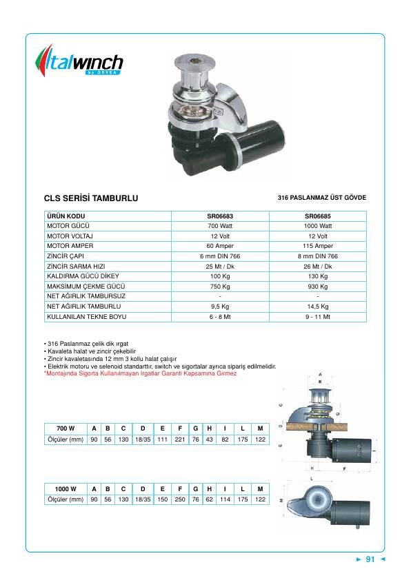 ITALWINCH CLS ZİNCİR IRGATI 700 W-12 V H.FENERLİ 06 MM