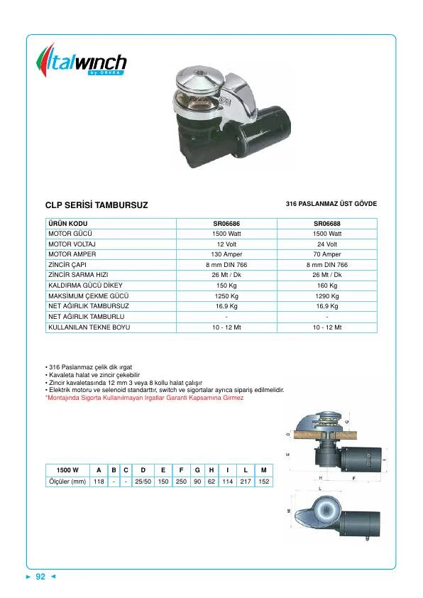 ITALWINCH CLP ZİNCİR IRGATI 1500 W-12 V 08 MM ZİNCİR