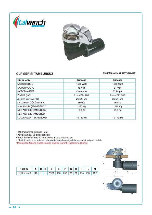 ITALWINCH CLP ZİNCİR IRGATI 1500 W-12 V 08 MM ZİNCİR