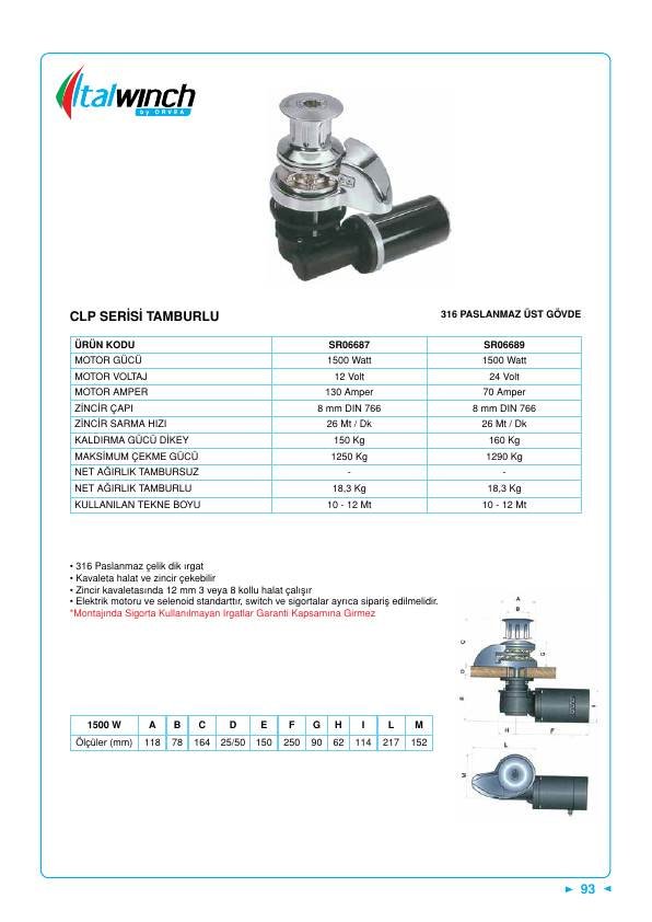 ITALWINCH CLP ZİNCİR IRGATI 1500 W-12 V H.FENERLİ 08 MM Z.