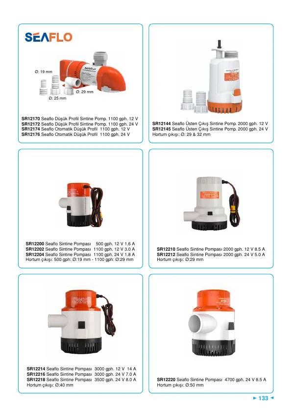 SEAFLO ÜSTEN ÇIKIŞ SİNTİNE POMPASI 2000 GPH 12 V