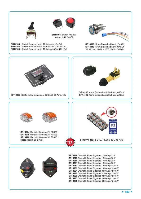 SEAFLO VOLTAJ GÖSTERGESİ İKİ ÇIKIŞLI 20 AMPER 12V